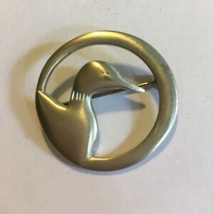 Handcrafted Brooch Pewter Duck Pin Signed